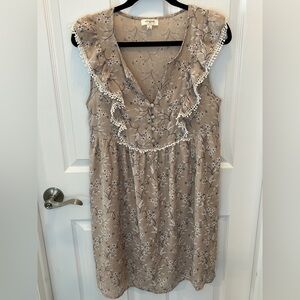 Umgee Women's Floral Tan Bohemian Empire Waist Vneck Sleeveless Dress Size SM